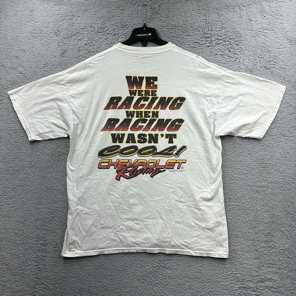 VTG Chevrolet Racing Shirt Men's XXL White Flames Skull Chevy Y2K Baggy Y2K